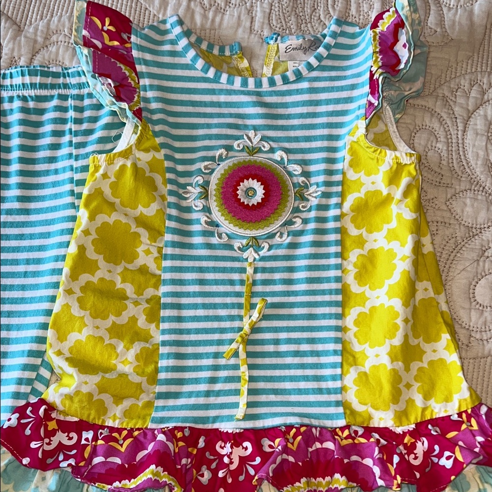 Emily Rose Striped and Floral Blouse - Blue, Yellow, Pink 2 piece Set Size 6